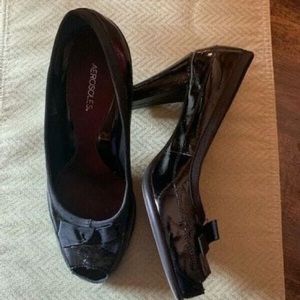 Aerosoles Benefit-Black Patent Peep Toe Pumps -Size 7.5M - Great Holiday Shoe!